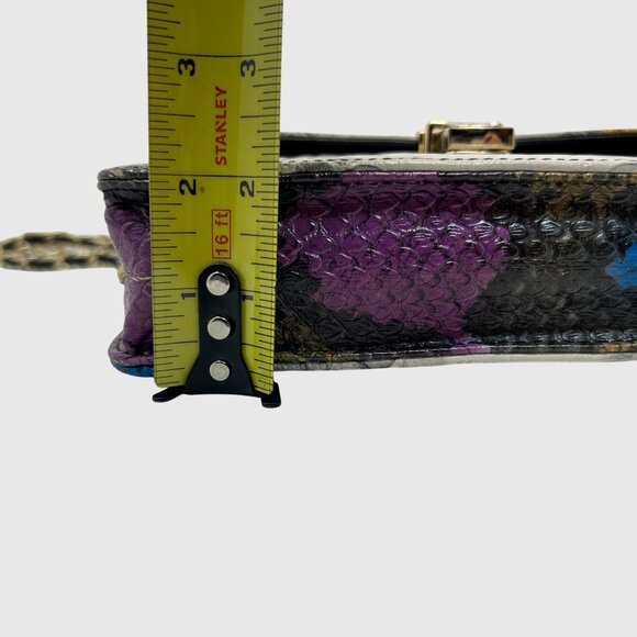 Women’s Python Embossed Crossbody Shoulder Bag w/ Chain Strap | Snake Print Flap - Picture 10 of 12
